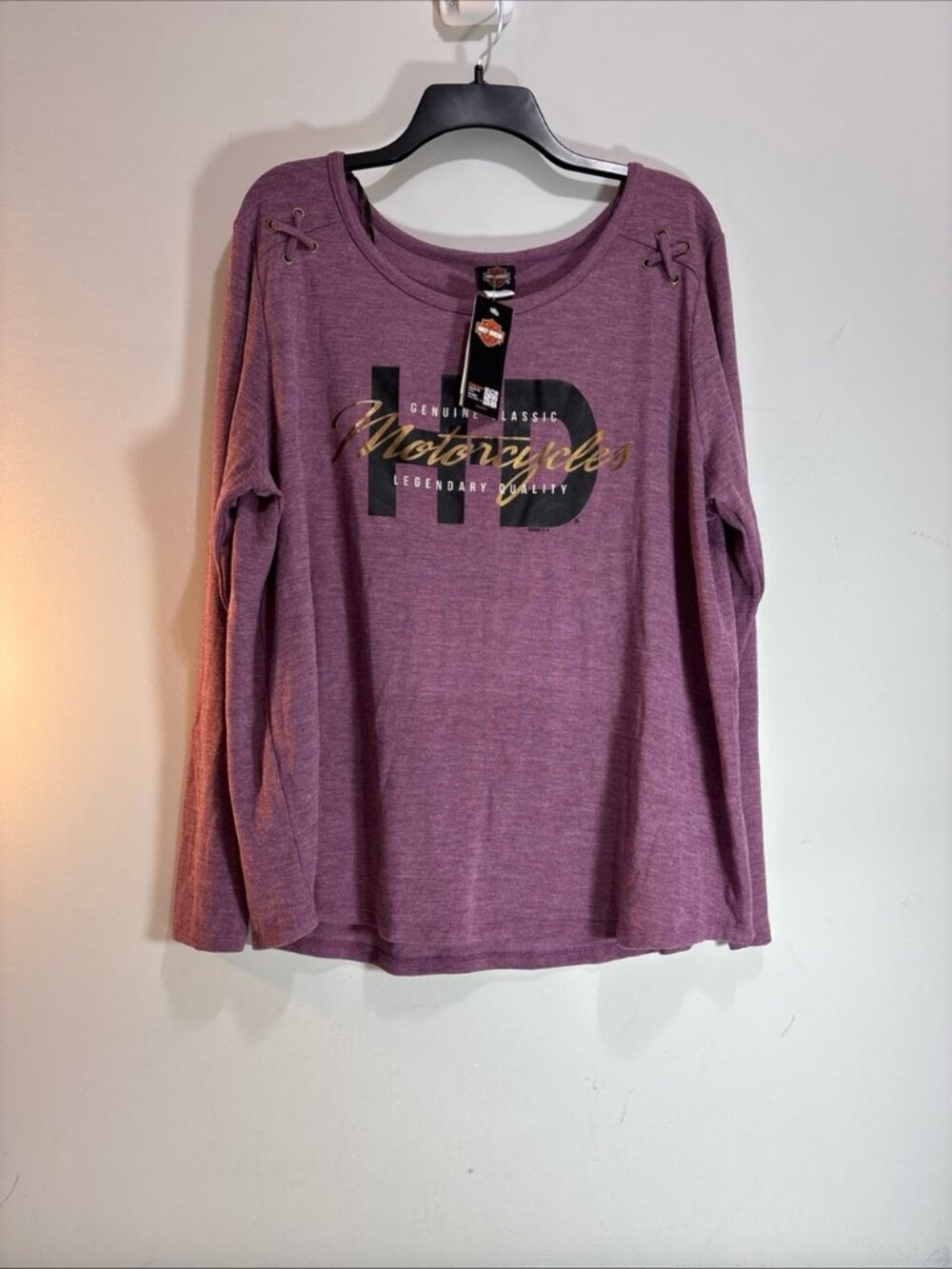 Harley Davidson Women's Purple Long-Sleeve Graphic Top - Motorcycle Logo 1215